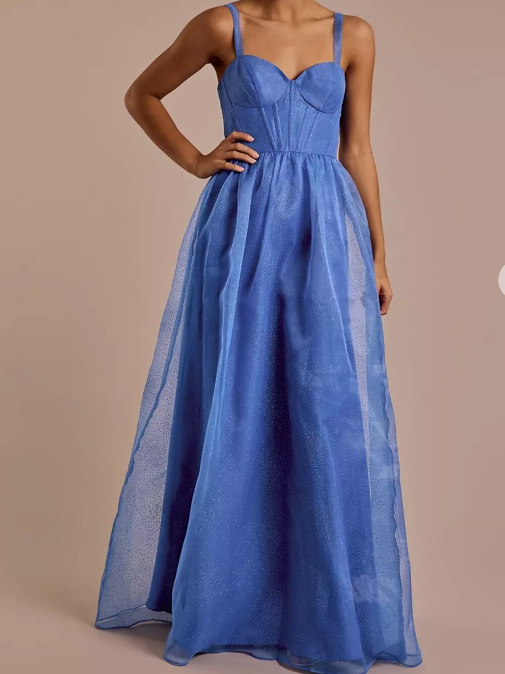 Jules and Cleo Glitter Tulle Corset Bodice Ball Gown in Horizon Blue